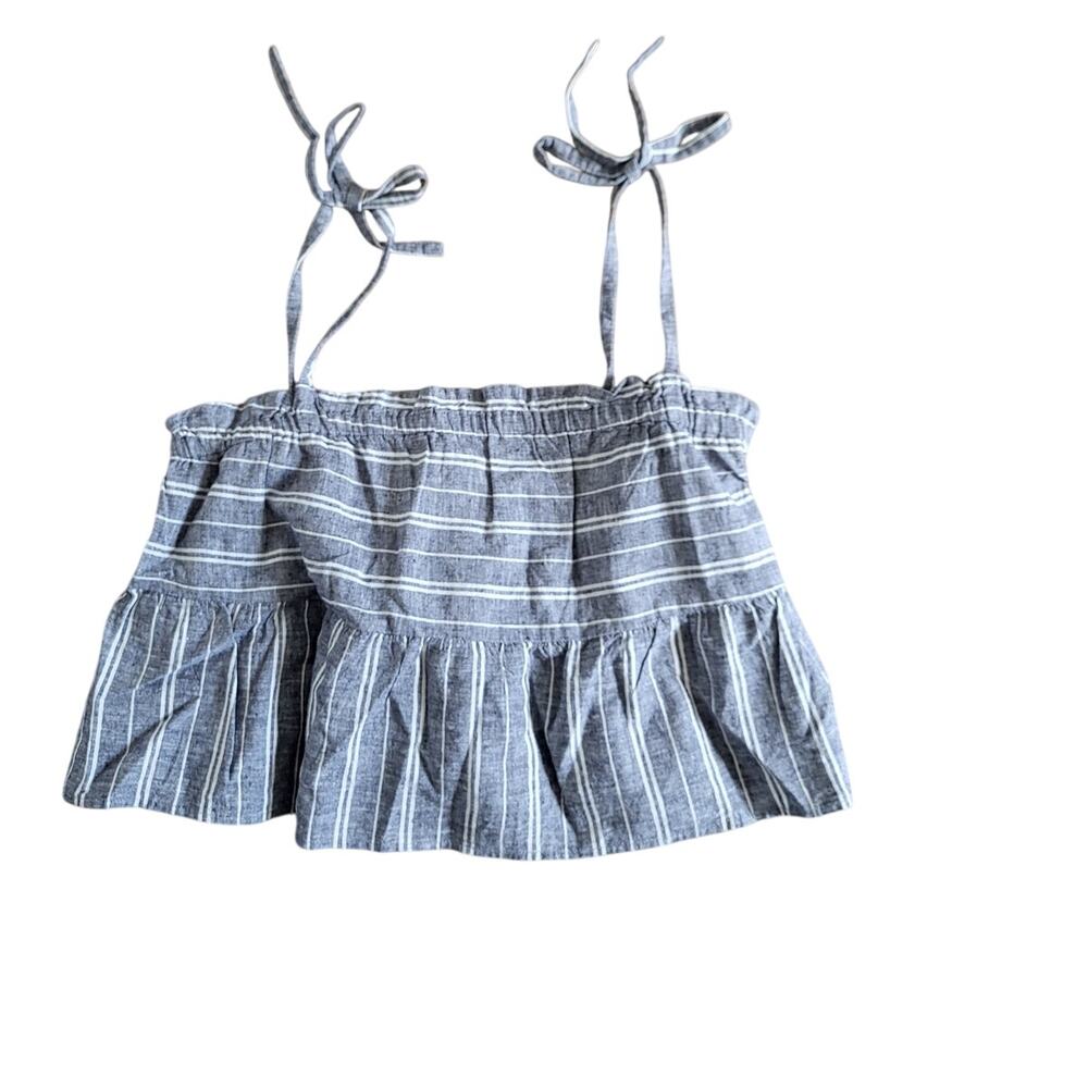Roxy Gray White Striped Bikini Mood Linen Blend Swim Cover Top M NEW Cropped